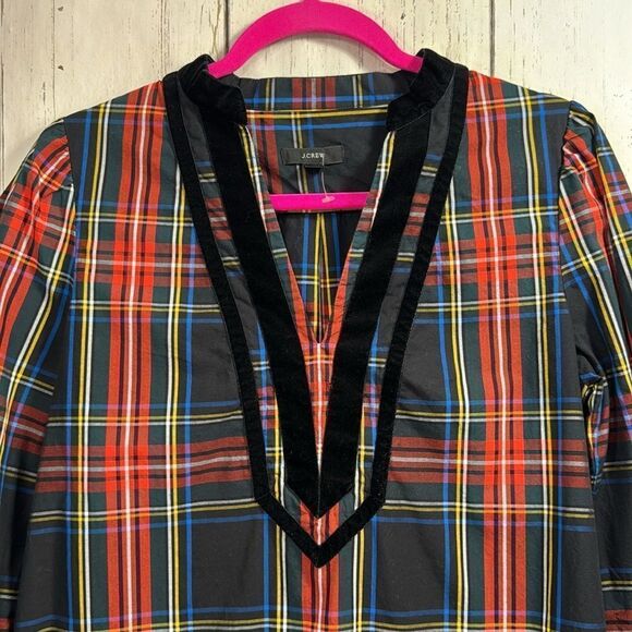 J.Crew Plaid Velvet Trim Blouse Preppy Holiday Classic Academia Chic Layering - Picture 6 of 15